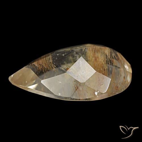 Topázio rutilado marrom natural 5,25ct, formato de pêra, transparente