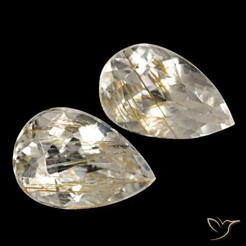 Pedras preciosas de topázio rutilado amarelo natural de 4,34 ct, formato de pêra, transparente