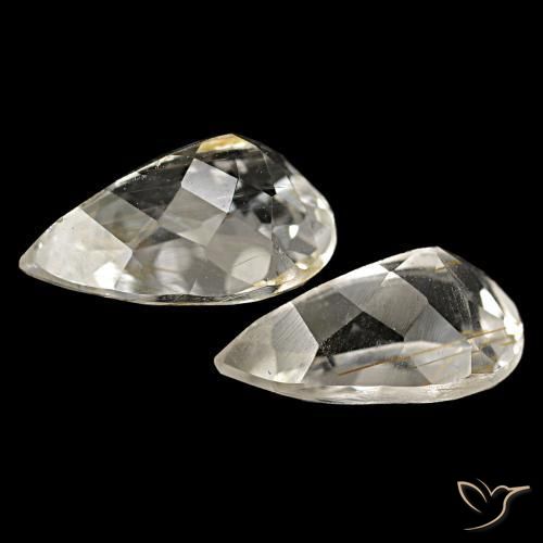 Pedras preciosas de topázio rutilado amarelo natural de 4,34 ct, formato de pêra, transparente