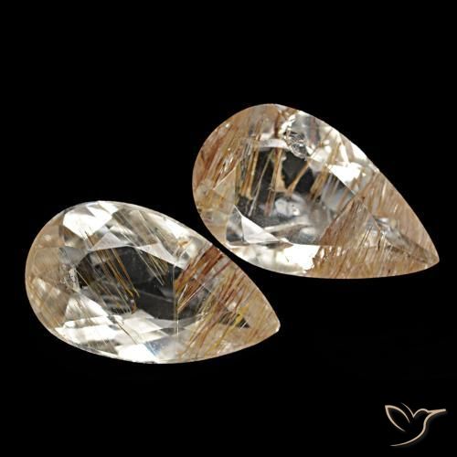 Pedras preciosas de topázio rutilado marrom natural de 3,26 ct, formato de pêra, transparente