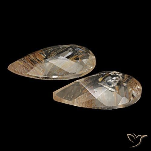 Pedras preciosas de topázio rutilado marrom natural de 3,26 ct, formato de pêra, transparente
