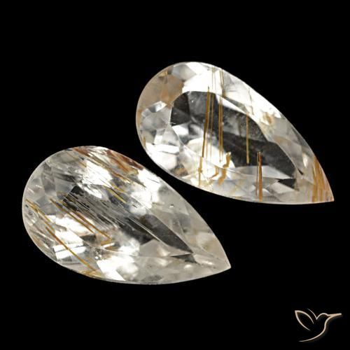 Pedras preciosas de topázio rutilado amarelo natural de 4,03 ct, formato de pêra, transparente