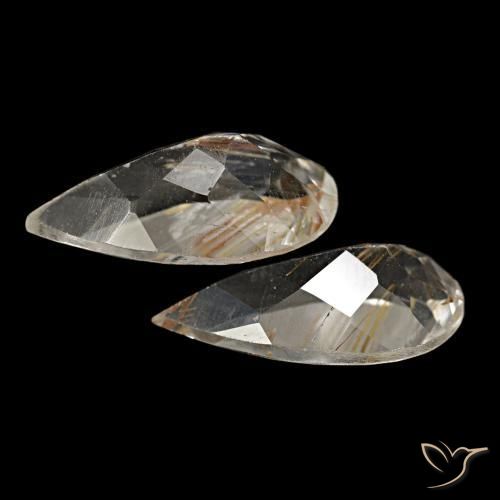Pedras preciosas de topázio rutilado amarelo natural de 4,03 ct, formato de pêra, transparente