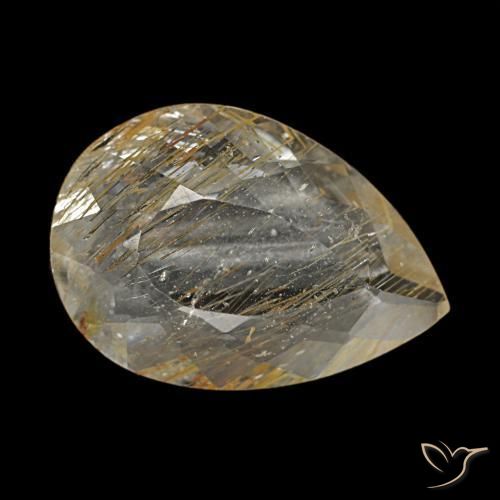 Topázio rutilado amarelo natural 2,67ct, formato de pêra, transparente
