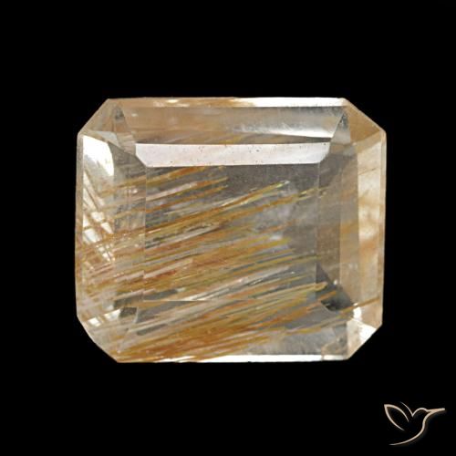 2.61ct amarelo topázio rutilado, corte esmeralda, transparente