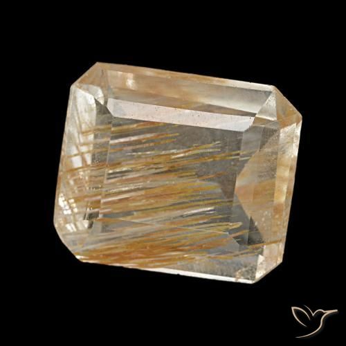 Topázio rutilado amarelo natural 2,61ct, corte esmeralda, transparente