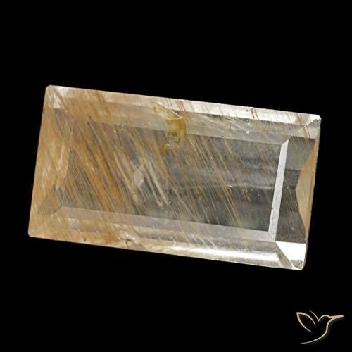 Topázio rutilado amarelo natural 3,10ct, baguete, transparente