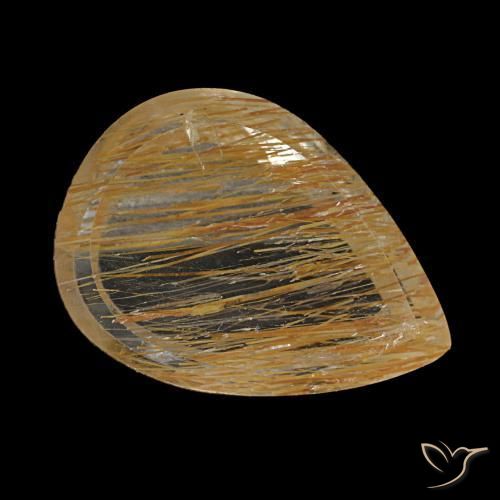 Topázio rutilado marrom natural 2,90ct, formato de pêra, transparente