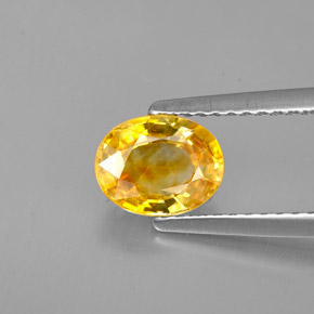 Safira amarelo natural 1,33ct, corte oval, VVS-VS