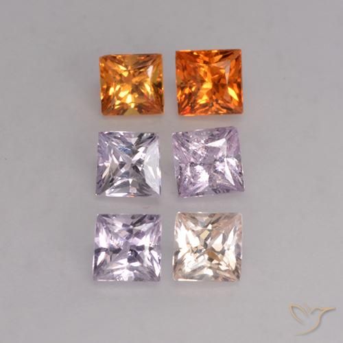 Pedras preciosas de safira multicolorido natural de 1,16 ct, quadrado, VVS
