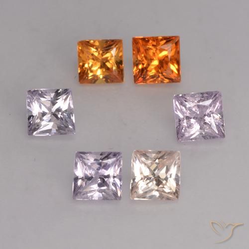 Pedras preciosas de safira multicolorido natural de 1,16 ct, quadrado, VVS