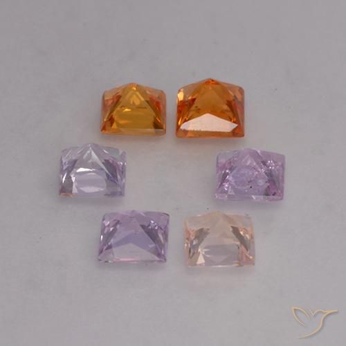 Pedras preciosas de safira multicolorido natural de 1,16 ct, quadrado, VVS