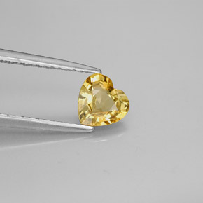 Safira amarelo natural 0,79ct, formato de coração, VVS-VS