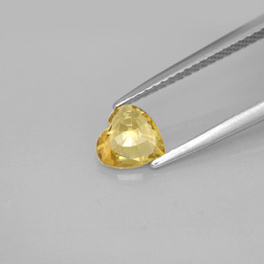Safira amarelo natural 0,79ct, formato de coração, VVS-VS