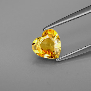 Safira amarelo natural 0,88ct, formato de coração, VVS-VS