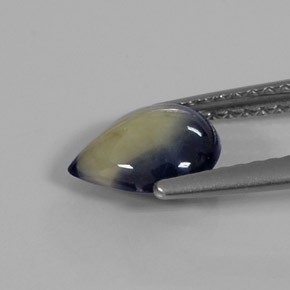 Safira bicolor natural 1,31ct, formato de pêra, opaco