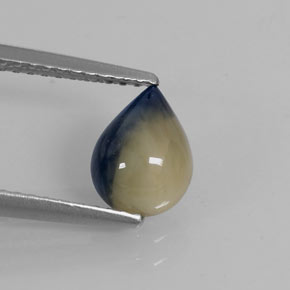 Safira bicolor natural 1,66ct, formato de pêra, opaco