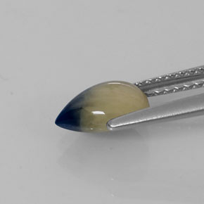 Safira bicolor natural 1,66ct, formato de pêra, opaco