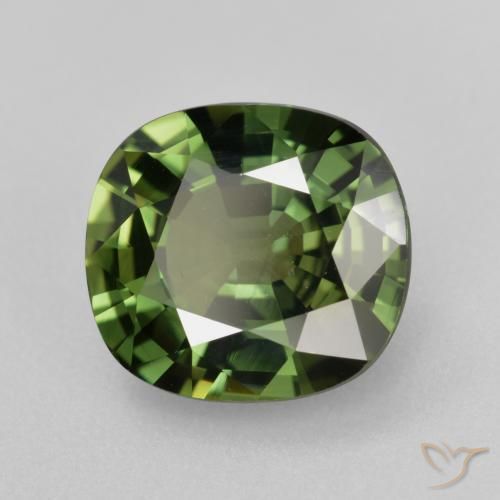 Safira verde escuro Natural 4.12ct, Almofada, VVS-VS