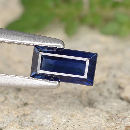 Safira azul real natural 0,46ct, baguete, VS
