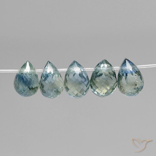 1.97ctw Natural Médio Azul Verde Safira, Briolette, VS