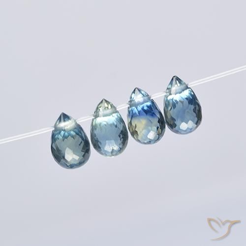 Pedras preciosas de Safira amarelo verde azul natural de 1.84 ct, Briolette, VS