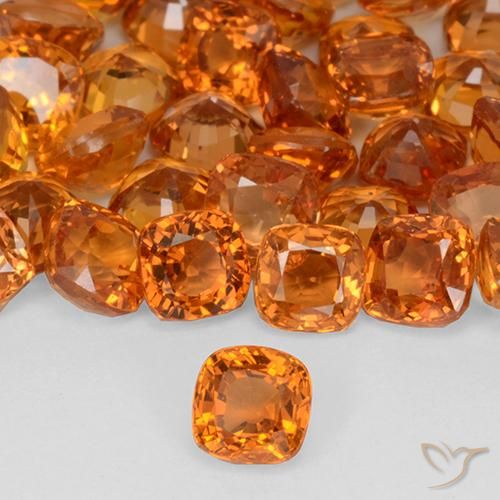 Safira Laranja brilhante Natural 0.49ct, Almofada, VVS-VS