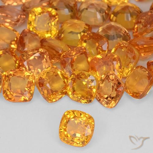 Safira Laranja brilhante Natural 0.44ct, Almofada, VVS-VS