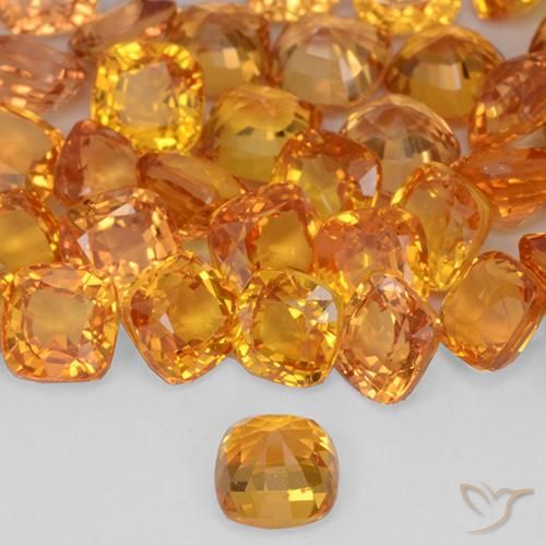 Safira Laranja brilhante Natural 0.44ct, Almofada, VVS-VS