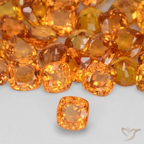 Safira Laranja brilhante Natural 0.52ct, Almofada, VVS-VS