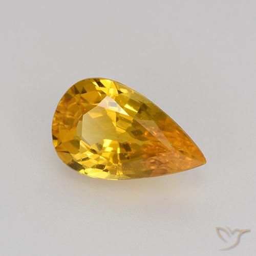 Safira Laranja Profundo-Ouro Natural 0.75ct, Formato de pêra, VVS