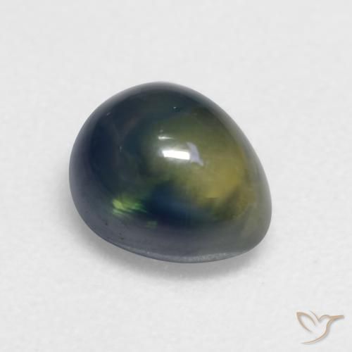 Safira Verde escuro Natural 1.39ct, Formato de pêra, Translúcido