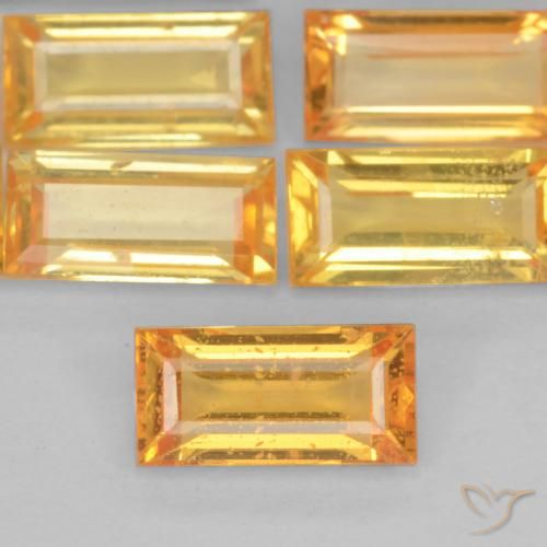 0.44ct Natural Laranja-Ouro Safira, baguete, VS