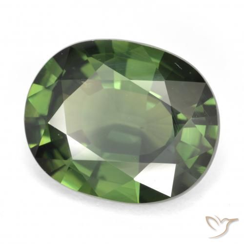 Safira Verde acastanhado Natural 6.03ct, oval, VVS-VS