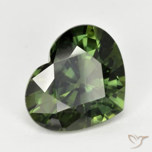 Safira verde escuro Natural 5.30ct, Coração, VVS