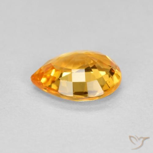 Safira Laranja Profundo-Ouro Natural 0.60ct, Formato de pêra, VVS-VS