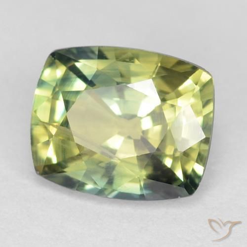 Safira Verde amarelado Natural 1.07ct, Almofada, VS