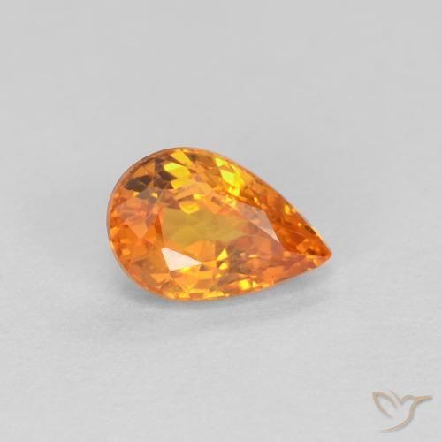 Safira Laranja Médio Natural 0.57ct, Formato de pêra, VS