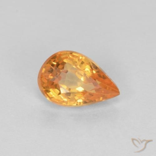 Safira Laranja brilhante Natural 0.56ct, Formato de pêra, VVS