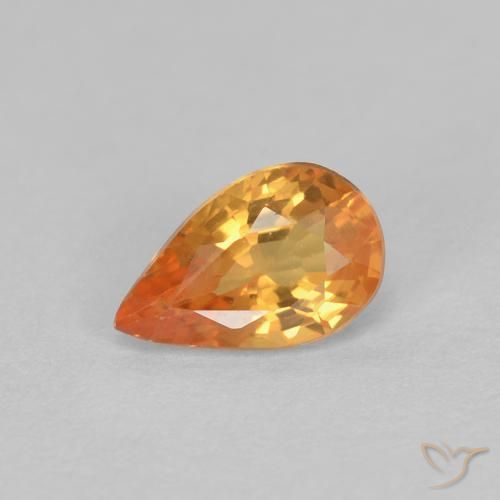 Safira Laranja brilhante Natural 0.53ct, Formato de pêra, VVS