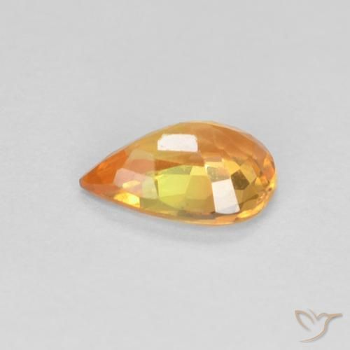 Safira Laranja brilhante Natural 0.42ct, Formato de pêra, VVS