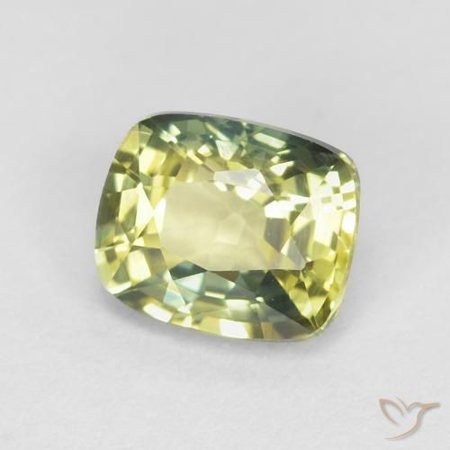 Safira Amarelo esverdeado Natural 0.85ct, Almofada, VVS