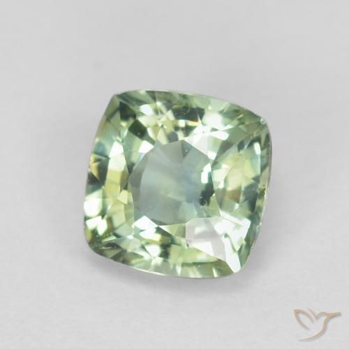 Safira Verde Sábio Claro Natural 0.81ct, Almofada, VVS