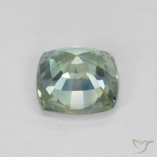 Safira Verde Sábio Claro Natural 0.81ct, Almofada, VVS