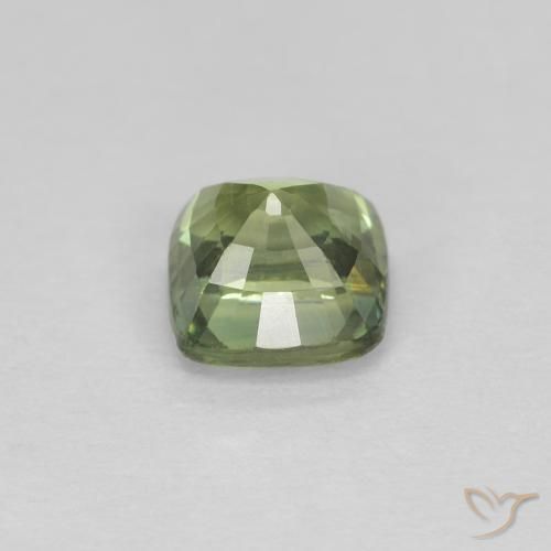 Safira Verde amarelado Natural 0.82ct, Almofada, VVS-VS