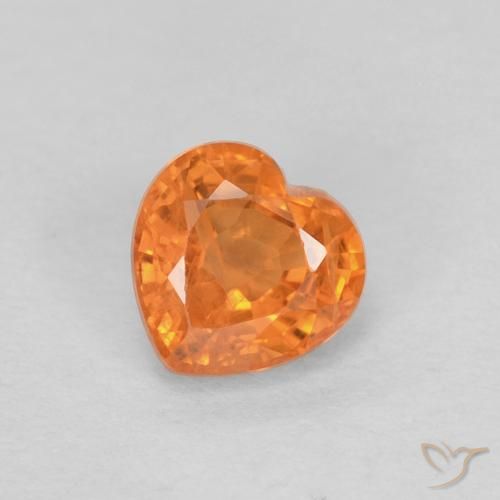 Safira laranja médio natural 0,51ct, formato de coração, VS