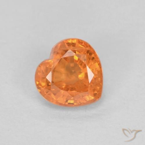 Safira laranja médio natural 0,51ct, formato de coração, VS