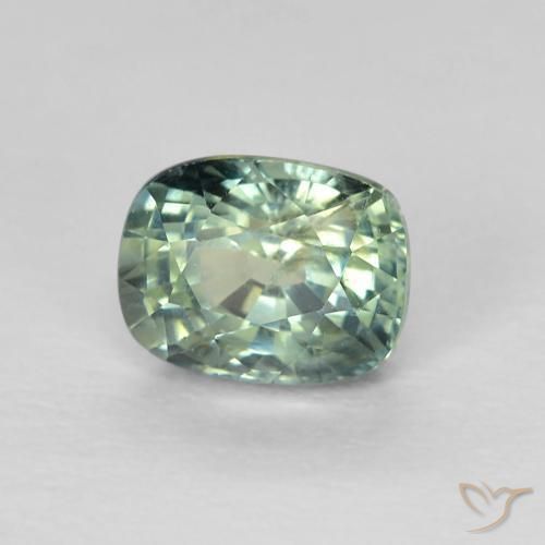 Safira Azul claro verde Natural 0.86ct, Almofada, VS
