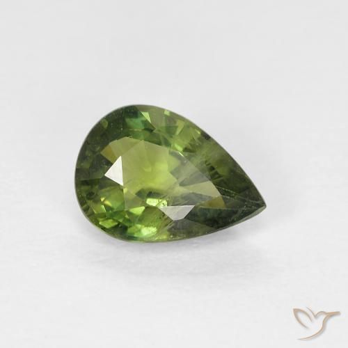 Safira verde escuro Natural 0.88ct, Formato de pêra, VS-SI