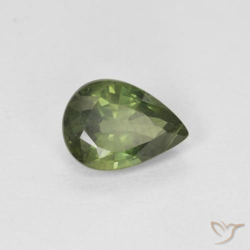 Safira Verde Terroso Natural 0.99ct, Formato de pêra, VS-SI